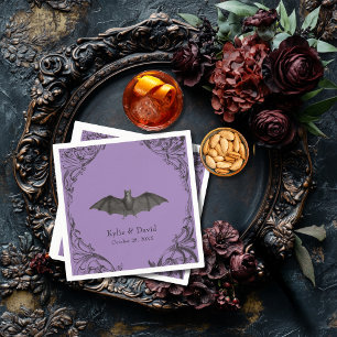 Victorian Bat Until Death Black & Purple Wedding Napkin