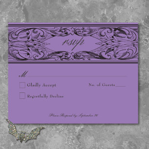 Victorian Bat Until Death Black & Purple Wedding RSVP Card