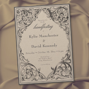 Victorian Bat Until Death Black & Tan Handfasting Invitation