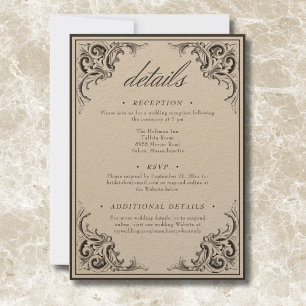 Victorian Bat Until Death Black & Tan Wedding Enclosure Card