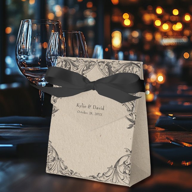 Victorian Bat Until Death Black & Tan Wedding Favour Box (Victorian Bat Until Death Black & Tan Wedding Favor Boxes)