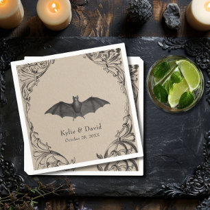 Victorian Bat Until Death Black & Tan Wedding Napkin