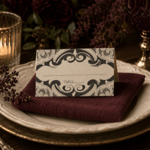 Victorian Bat Until Death Black & Tan Wedding Place Card