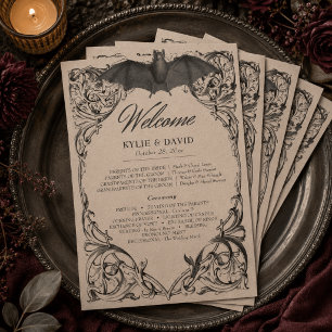 Victorian Bat Until Death Black & Tan Wedding Programme