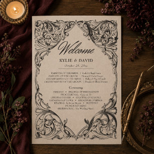 Victorian Bat Until Death Black & Tan Wedding Programme
