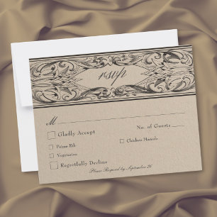 Victorian Bat Until Death Black & Tan Wedding RSVP Card