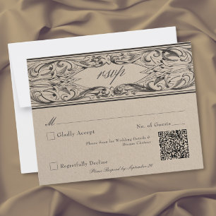 Victorian Bat Until Death Black & Tan Wedding RSVP Card