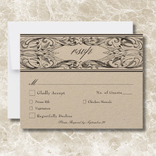 Victorian Bat Until Death Black & Tan Wedding RSVP Card