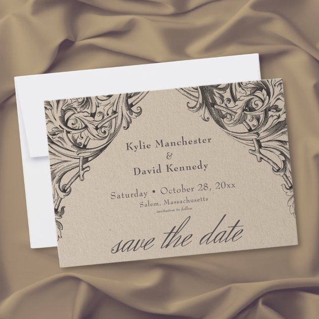 Victorian Bat Until Death Black & Tan Wedding Save The Date (Victorian Bat Until Death Black & Tan Wedding Save The Date)