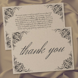 Victorian Bat Until Death Black & Tan Wedding Thank You Card