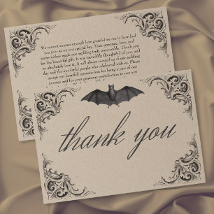 Victorian Bat Until Death Black & Tan Wedding Thank You Card
