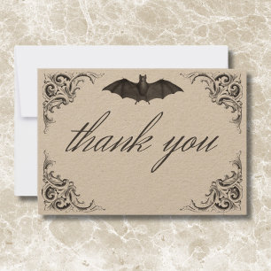 Victorian Bat Until Death Black & Tan Wedding Thank You Card