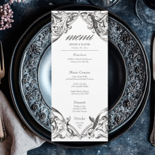 Victorian Bat Until Death Black & White Wedding Menu