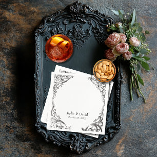 Victorian Bat Until Death Black & White Wedding Napkin