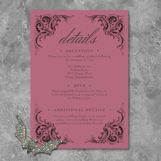 Victorian Bat Until Death Black & Wine Wedding Enclosure Card (Victorian Bat Until Death Black & Wine Wedding Enclosure Card)