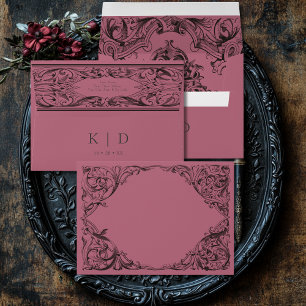 Victorian Bat Until Death Black & Wine Wedding Envelope