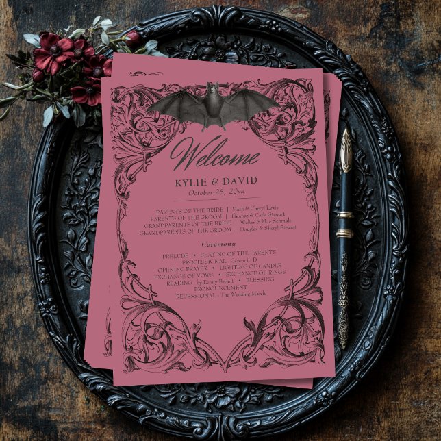 Victorian Bat Until Death Black & Wine Wedding Programme (Creator Uploaded)