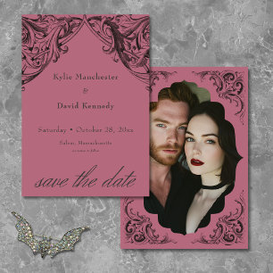 Victorian Bat Until Death Black & Wine Wedding Save The Date