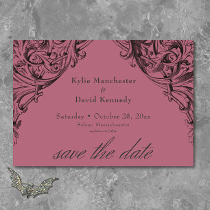 Victorian Bat Until Death Black & Wine Wedding Save The Date