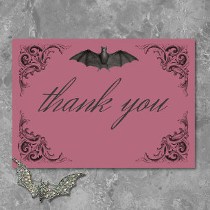 Victorian Bat Until Death Black & Wine Wedding Thank You Card