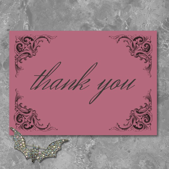 Victorian Bat Until Death Black & Wine Wedding Thank You Card (Victorian Bat Until Death Black & Wine Wedding Thank You Card)