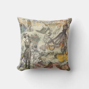 Victorian Bathing Beauty Kraken Vintage Surrealism Cushion