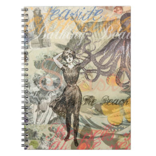 Victorian Bathing Beauty Kraken Vintage Surrealism Notebook