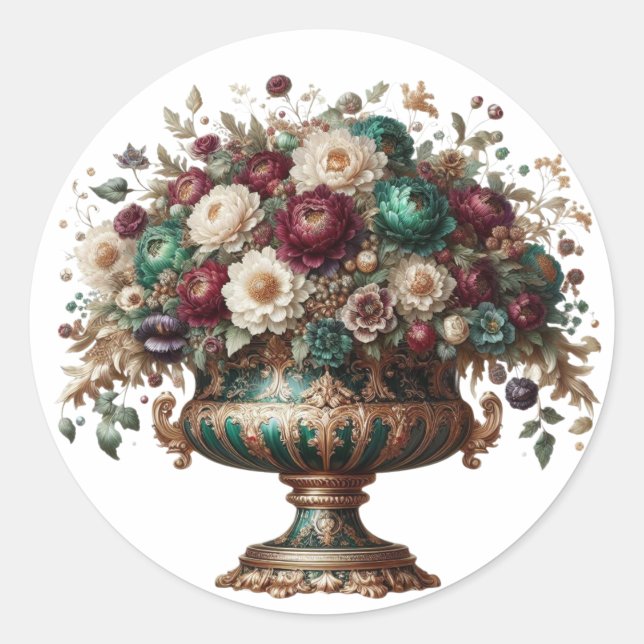 Victorian Bavaria Floral Vase Classic Round Sticker (Front)