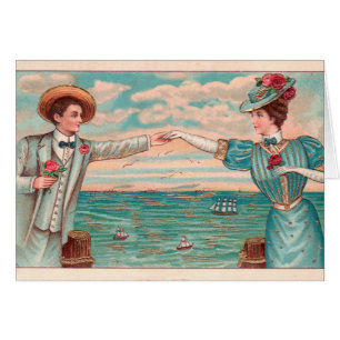 Victorian Beach Love Dressy Ocean Wedding Couple