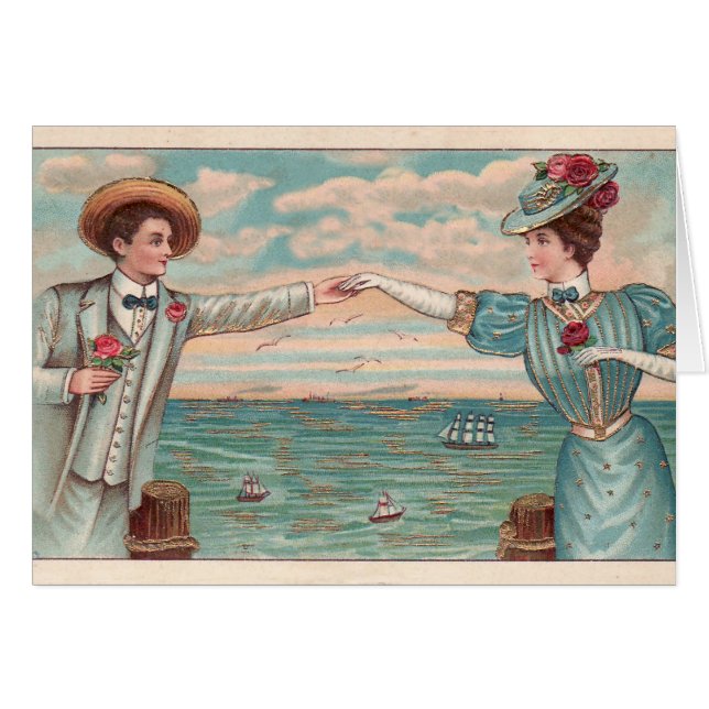 Victorian Beach Love Dressy Ocean Wedding Couple (Front Horizontal)