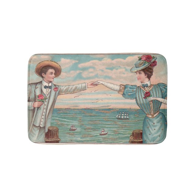 Victorian Beach Love Dressy Ocean Wedding Couple Bath Mat (Front)