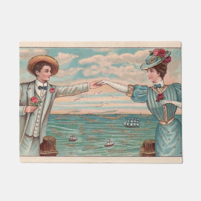 Victorian Beach Love Dressy Ocean Wedding Couple Doormat (Front)