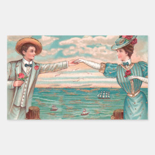 Victorian Beach Love Dressy Ocean Wedding Couple Rectangular Sticker