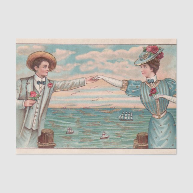 Victorian Beach Love Dressy Ocean Wedding Couple Tissue Paper (Front)
