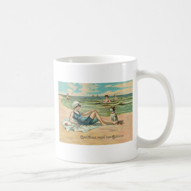 Victorian Beach Swim Girl Ocean Summer Vacation Coffee Mug (Right)