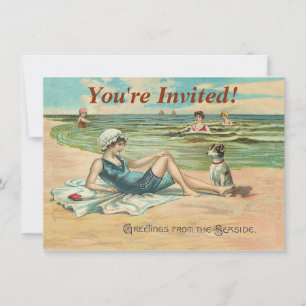 Victorian Beach Swim Girl Ocean Summer Vacation Invitation