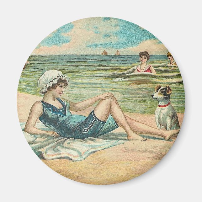 Victorian Beach Swim Girl Ocean Summer Vacation Magnet (Front)