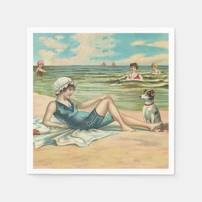 Victorian Beach Swim Girl Ocean Summer Vacation Napkin (Front)