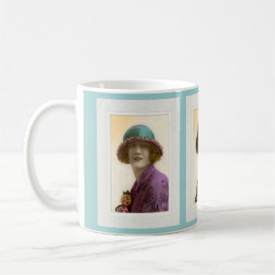 Victorian beauty in hat purple teal dress coffee mug
