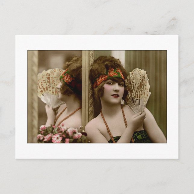 Victorian beauty with fan and reflection postcard (Front)