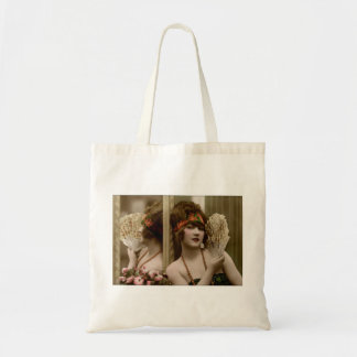 Victorian beauty with fan and reflection tote bag