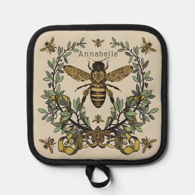 Victorian Bee Personalise Pot Holder (Front)