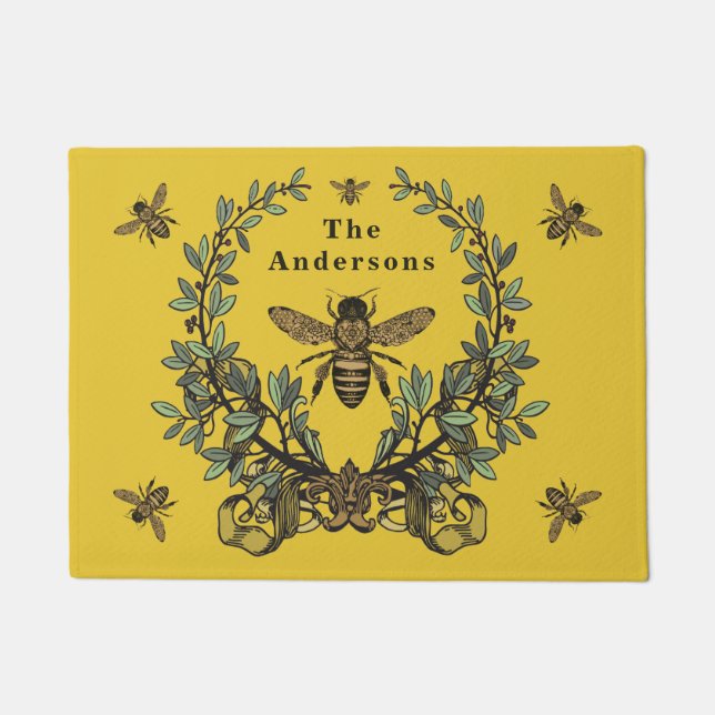 Victorian Bee Two Personalize Doormat (Front)