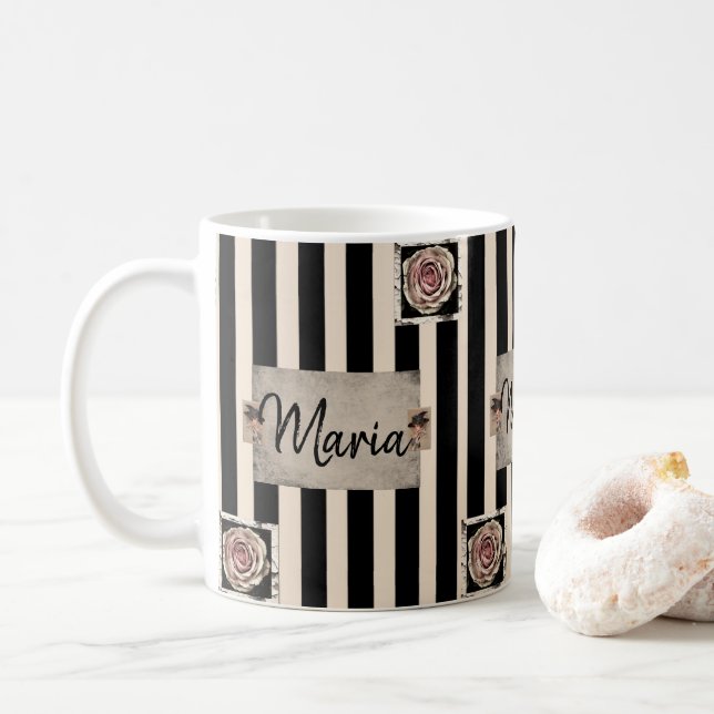 Victorian Beige Black Stripe Mug (With Donut)