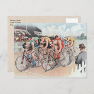 Victorian Bicycle Race Watercolor Holiday Postcard