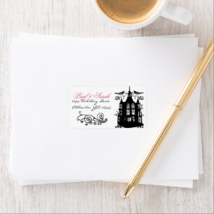 Victorian Bird Cage Pink and Black Wedding Lable Label