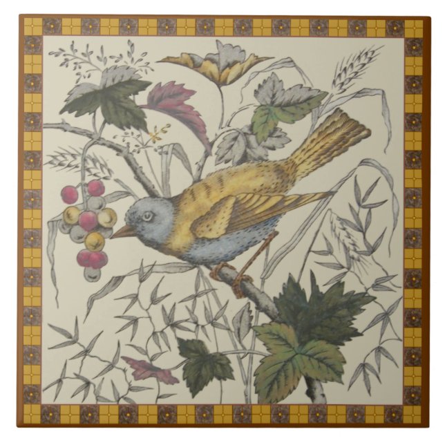 Victorian Bird 'n Berries Transferware Tile Repro (Front)