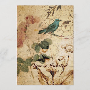 victorian bird Paris French Botanical Rose Invitation