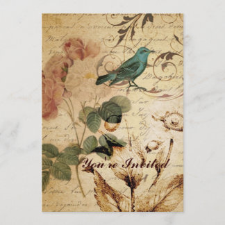 victorian bird Paris French Botanical Rose Invitation