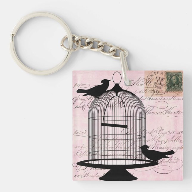 Victorian Birdcage Pink Acrylic Keychain (Front)